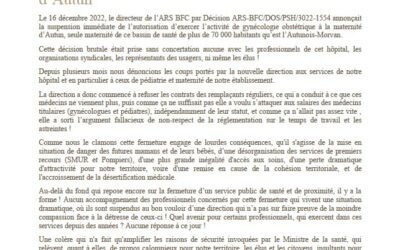 Action UD CGT 71 sur les besoins en matière d’offres de soins dans le département / Motion Maternité d’Autun du syndicat CGT du Centre Hospitalier d’Autun