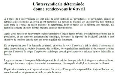 L’intersyndicale déterminée donne rendez-vous le 6 avril