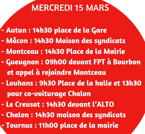 Le 15 mars 2023 : continuons la mobilisation