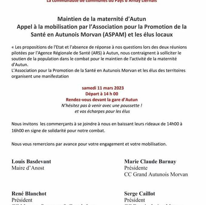 Appel à la mobilisation pour le maintien de la maternité d’Autun