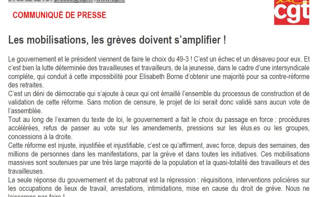 Les Communiqués du 16/03/2023 suite au 49.3