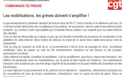 Les Communiqués du 16/03/2023 suite au 49.3