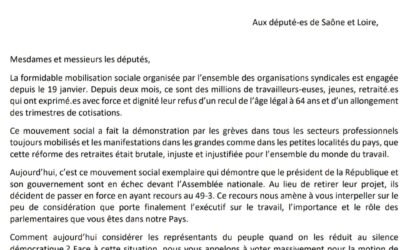 La lettre intersyndicale aux députés de Saône et Loire