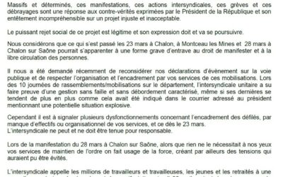 Intersyndicale 71 : Lettre ouverte à M. Yves SEGUY, préfet de Saône et Loire