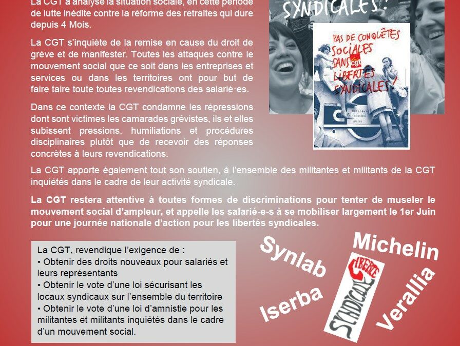 Dans le cadre de la journée nationale d’action lancée par la CGT le 1er juin 2023 contre les discriminations syndicales et contre les violences policières, l’Union Départementale CGT 71 appelle à la mobilisation.