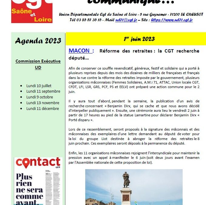 La CGT dans la presse (revue de presse départementale de juin 2023)