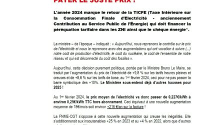 Communiqué de la CGT Mines-Energie : NOUVELLE AUGMENTATION INSUPPORTABLE DE L’ELECTRICITE AU 1ᵉʳ FEVRIER, D’AUTRES SOLUTIONS POSSIBLES POUR PAYER LE JUSTE PRIX !