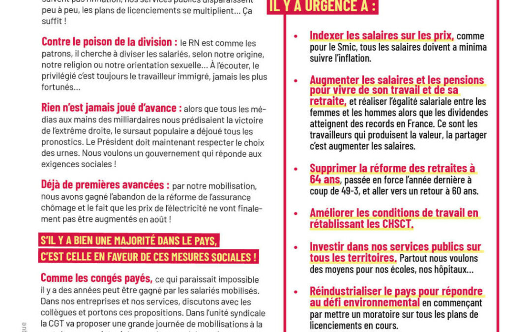 SALAIRES, RETRAITES, SERVICES PUBLICS, INDUSTRIE … NOS REVENDICATIONS SONT MAJORITAIRES : ELLES DOIVENT ÊTRE APPLIQUÉES !