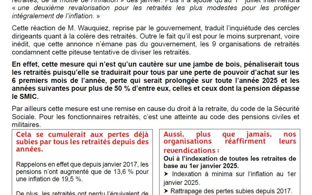 3 décembre 2024 : mobilisation des organisations de retraités / 1er janvier 2025 : une juste revalorisation de toutes les pensions