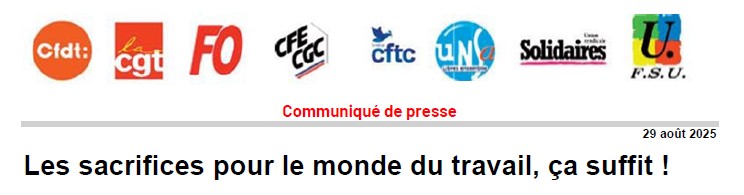 Communiqué de l’Intersyndicale : les sacrifices pour le monde du travail, ça suffit !