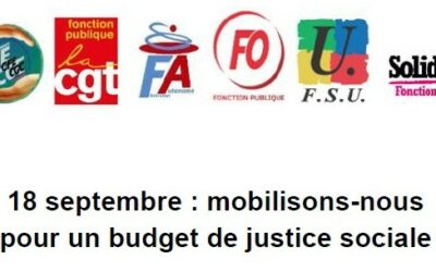 Fonction Publique, déclaration intersyndicale 18 septembre : mobilisons-nous pour un budget de justice sociale