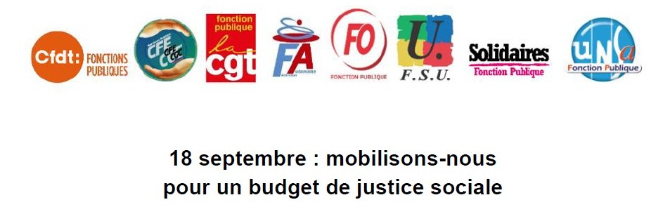 Fonction Publique, déclaration intersyndicale 18 septembre : mobilisons-nous pour un budget de justice sociale